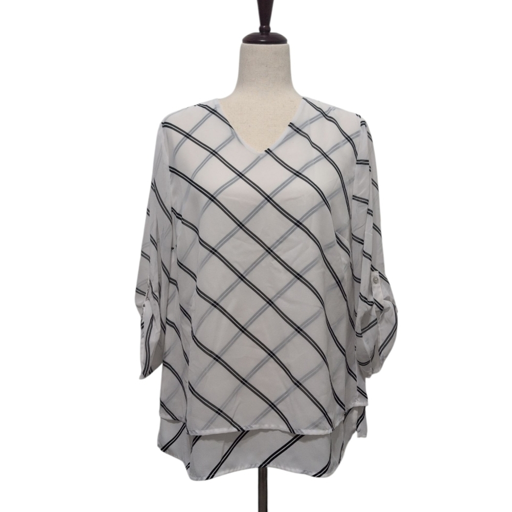 Chico's Black‎ and White Window Pane Plaid Layered Blouse Women's 1(8) Flowy